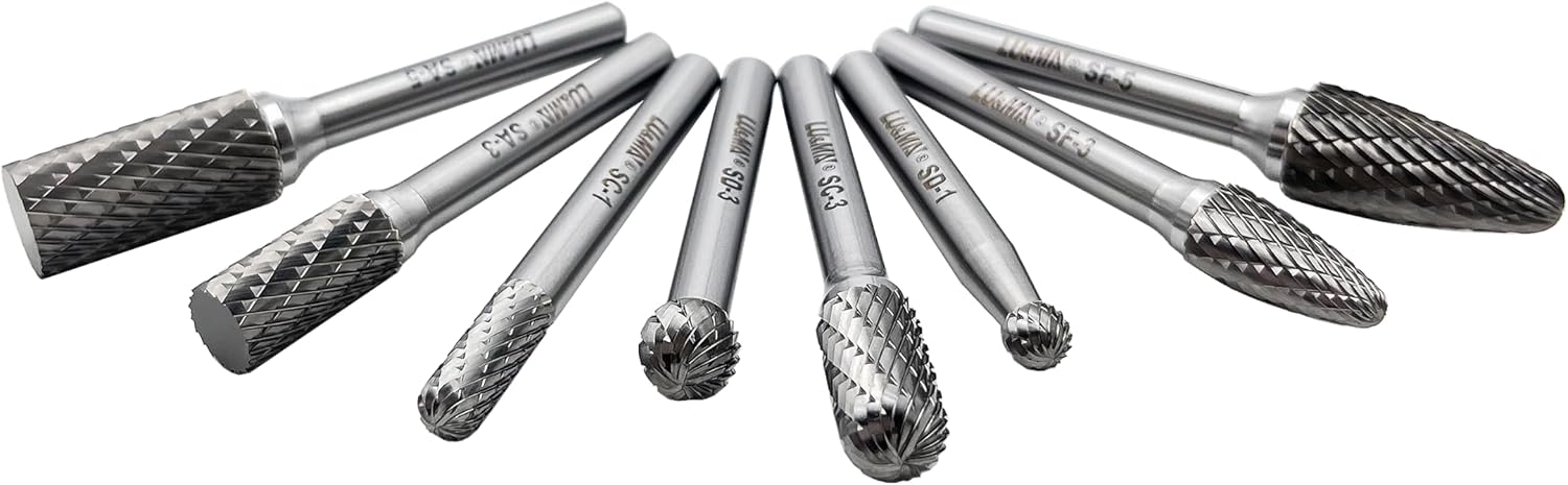LU&MN Tungsten Carbide Burr Set, 1/4" Shank, 8 Pcs