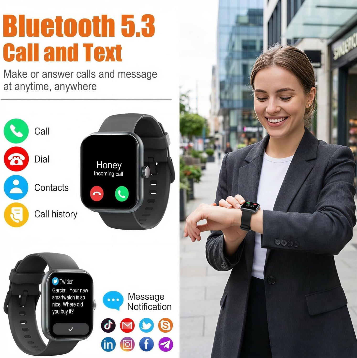 Smart Watch for Men Women (Answer/Make Call), 1.83" HD Touchscreen Fitness Tracker, 110+ Sport Modes, Fitness Watch with Heart Rate/Sleep Monitor/Step, IP68 Waterproof Smartwatch for iPhone Android
