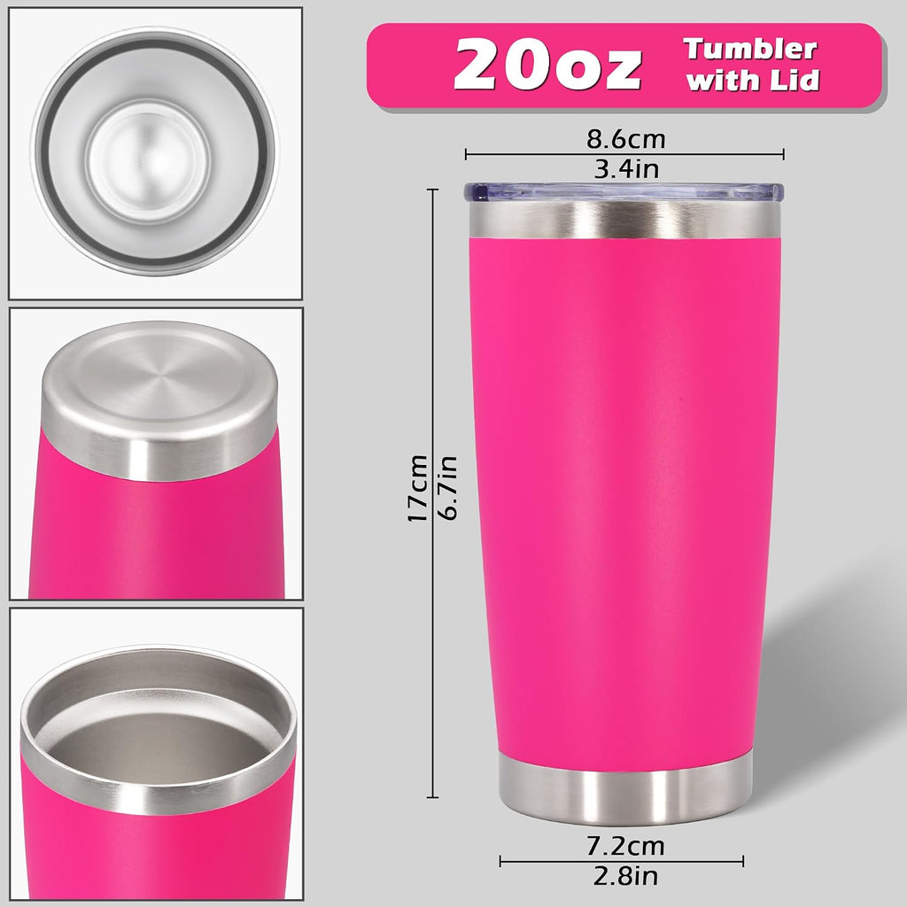 20oz Tumbler with Lid Stainless Steel Tumblers Insulated Mug Hot Pink 6P
