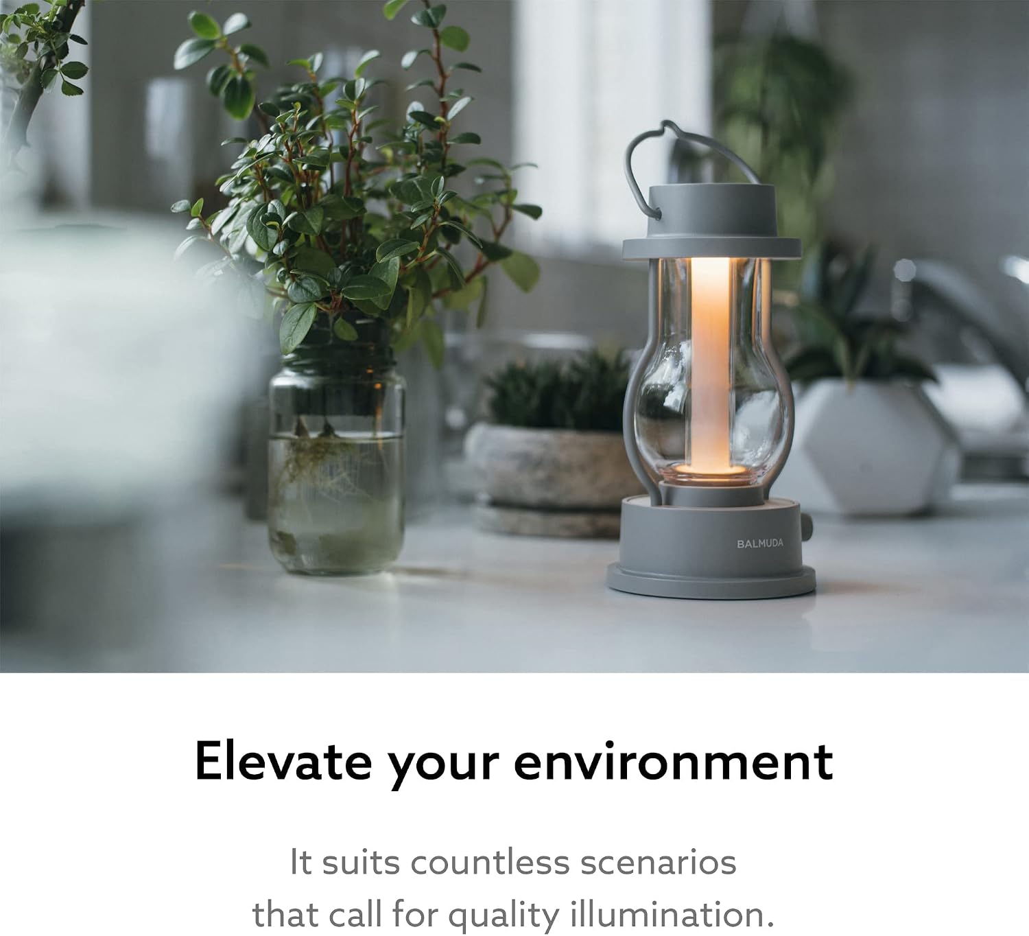 BALMUDA The Lantern | Rechargeable LED Lantern | 3 Light Modes: Candle, Amber, & Warm White | Battery Operated | Lightweight | Water-Resistant | US Version | Gray