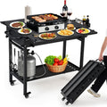 Outdoor Grill Cart Table Griddle Stand, Folding Grill Table with Wheels