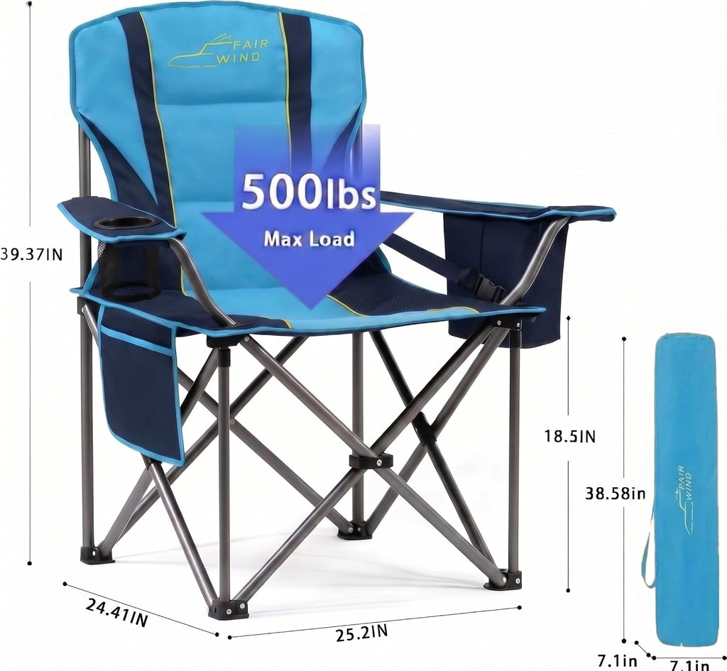 FAIR WIND Oversized Fully Padded Camping Chair with Cooler for Adults