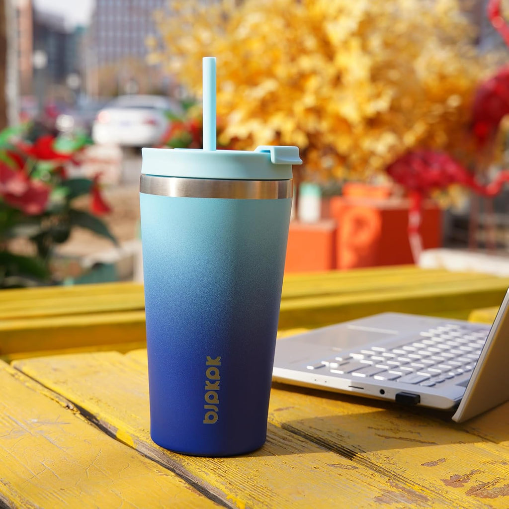 BJPKPK 22 oz Coffee Tumbler with Straw, Insulated Stainless Steel Cup