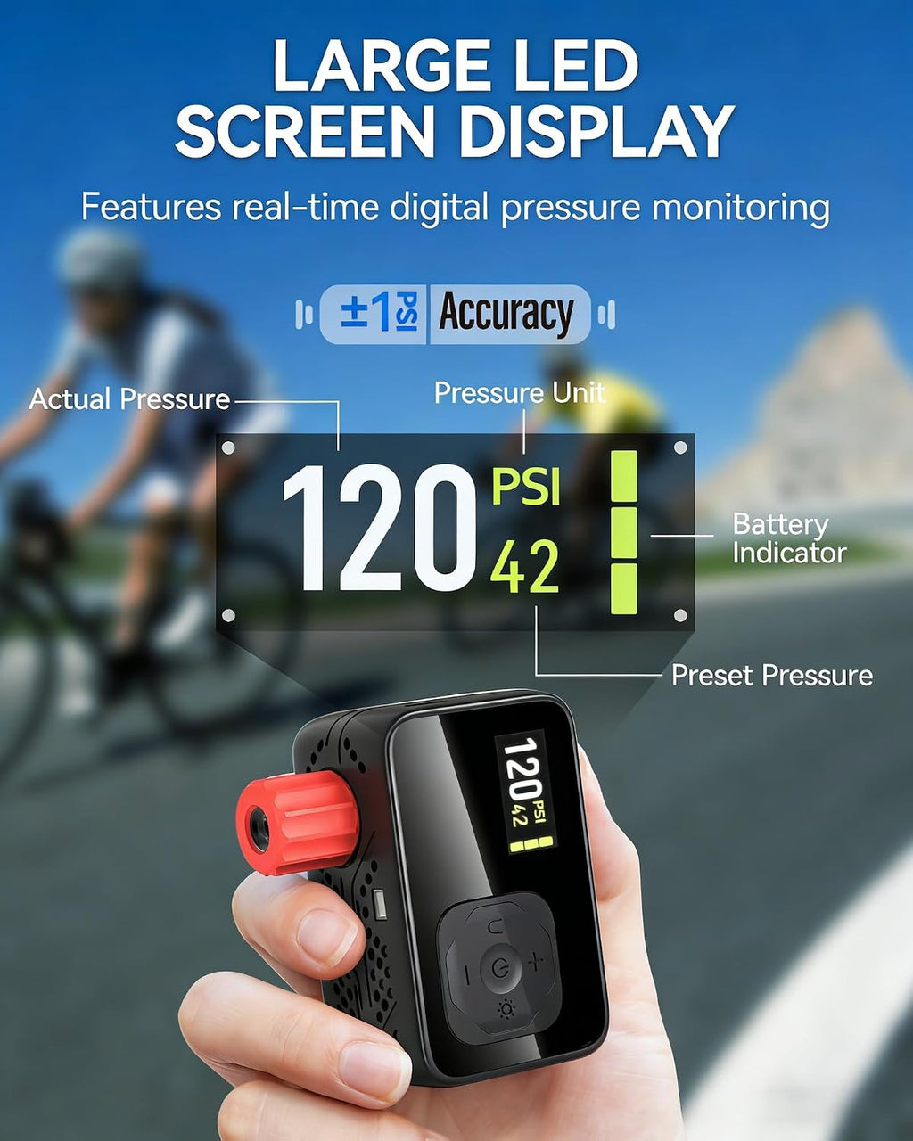 Electric Bike Pump,120PSI High Pressure Bicycle Tire Pump for Digital Gauge