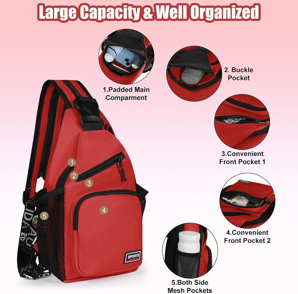 Crossbody Backpack Convertible Sling Bag for Women Men with Adjustable Strap Small Casual Daypack for Hiking Traveling (Small, 11-Inch, Red)