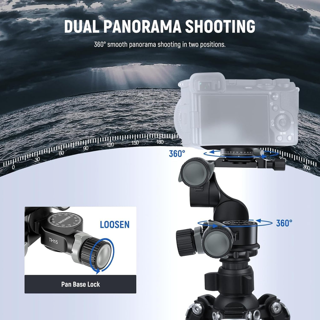 NEEWER 3 Way Geared Tripod Head with 360° Panoramic Arca QR Plate, TH15