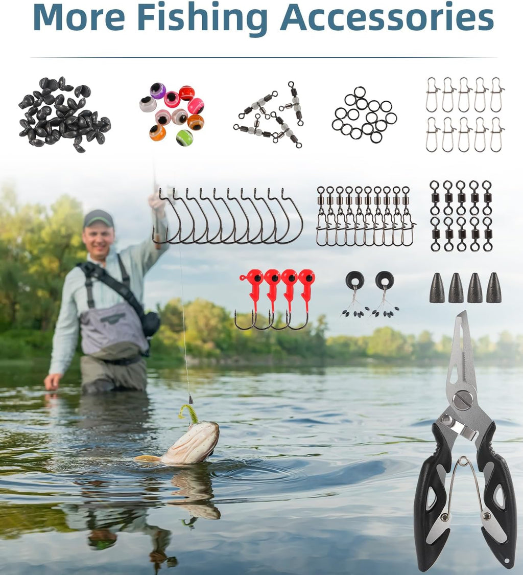140/234PCS Fishing Lures Kit with Pliers, Fishing Gear Tackle Box Included Tackles, Bionic Baits,Spoon, Hooks, Weights Freshwater, Saltwater and Accessories for Men Women Kids