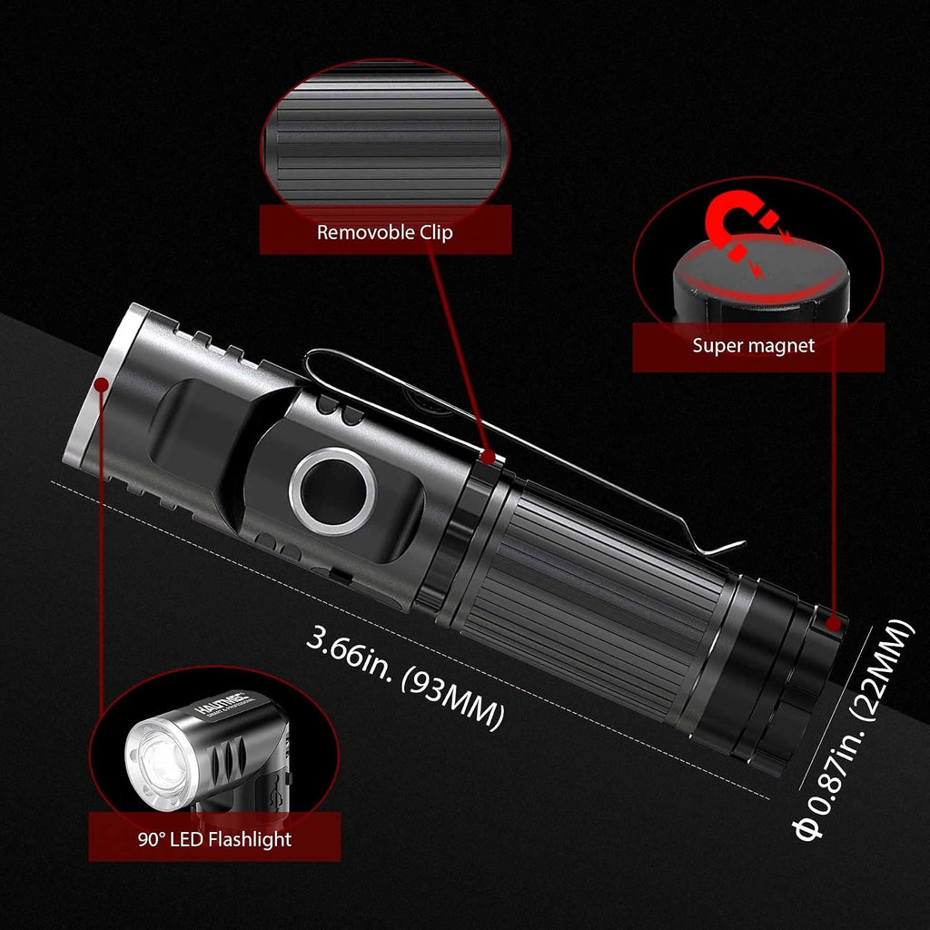 HAUTMEC Rechargeable LED Flashlights 500 High Lumens Super Bright Magnetic Flashlight Waterproof Mini Flashlight 3 Modes Handheld Small Flashlights Powerful for Camping, Outdoor, Hiking(2 Pack)