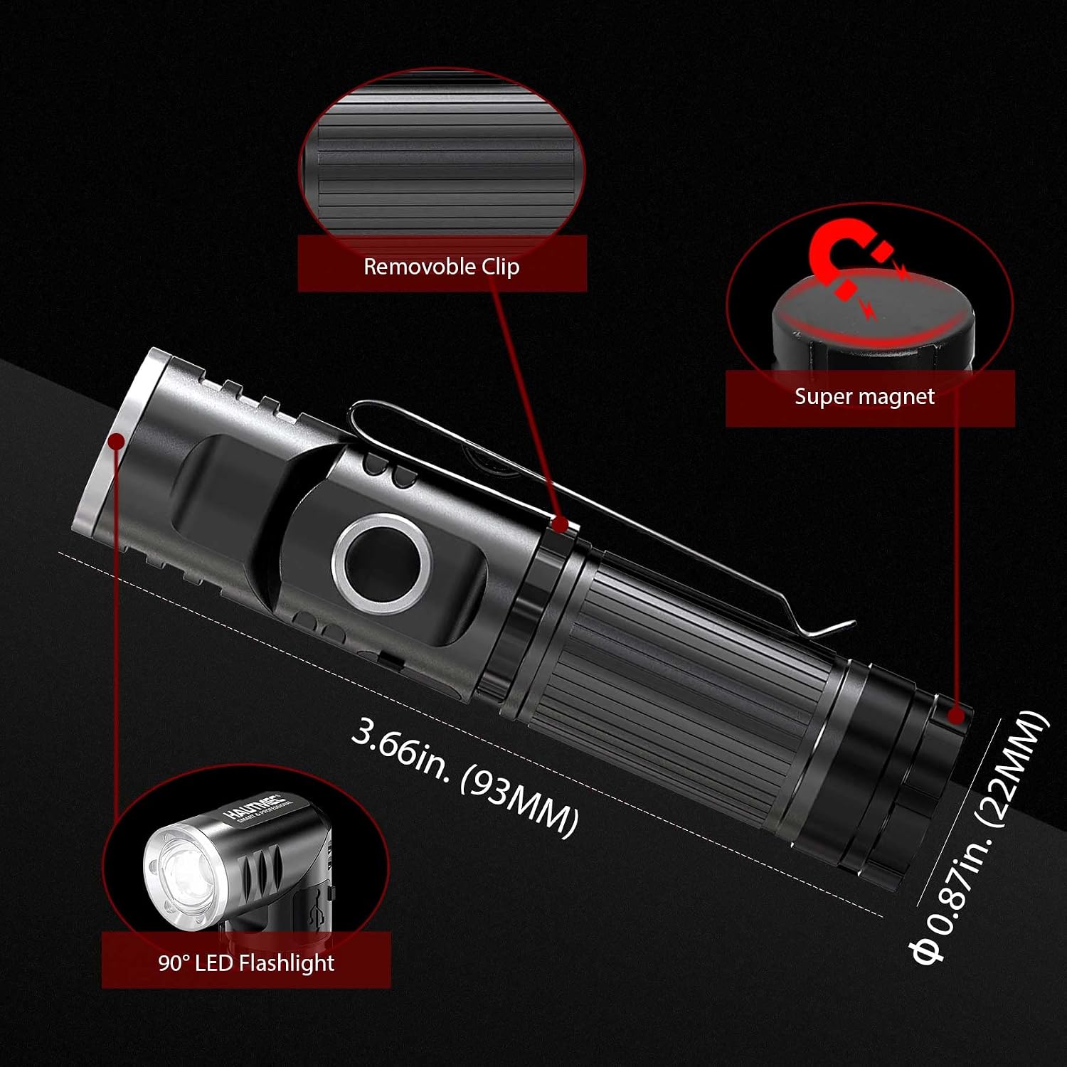 HAUTMEC Rechargeable LED Flashlights 500 High Lumens Super Bright Magnetic Flashlight Waterproof Mini Flashlight 3 Modes Handheld Small Flashlights Powerful for Camping, Outdoor, Hiking(2 Pack)