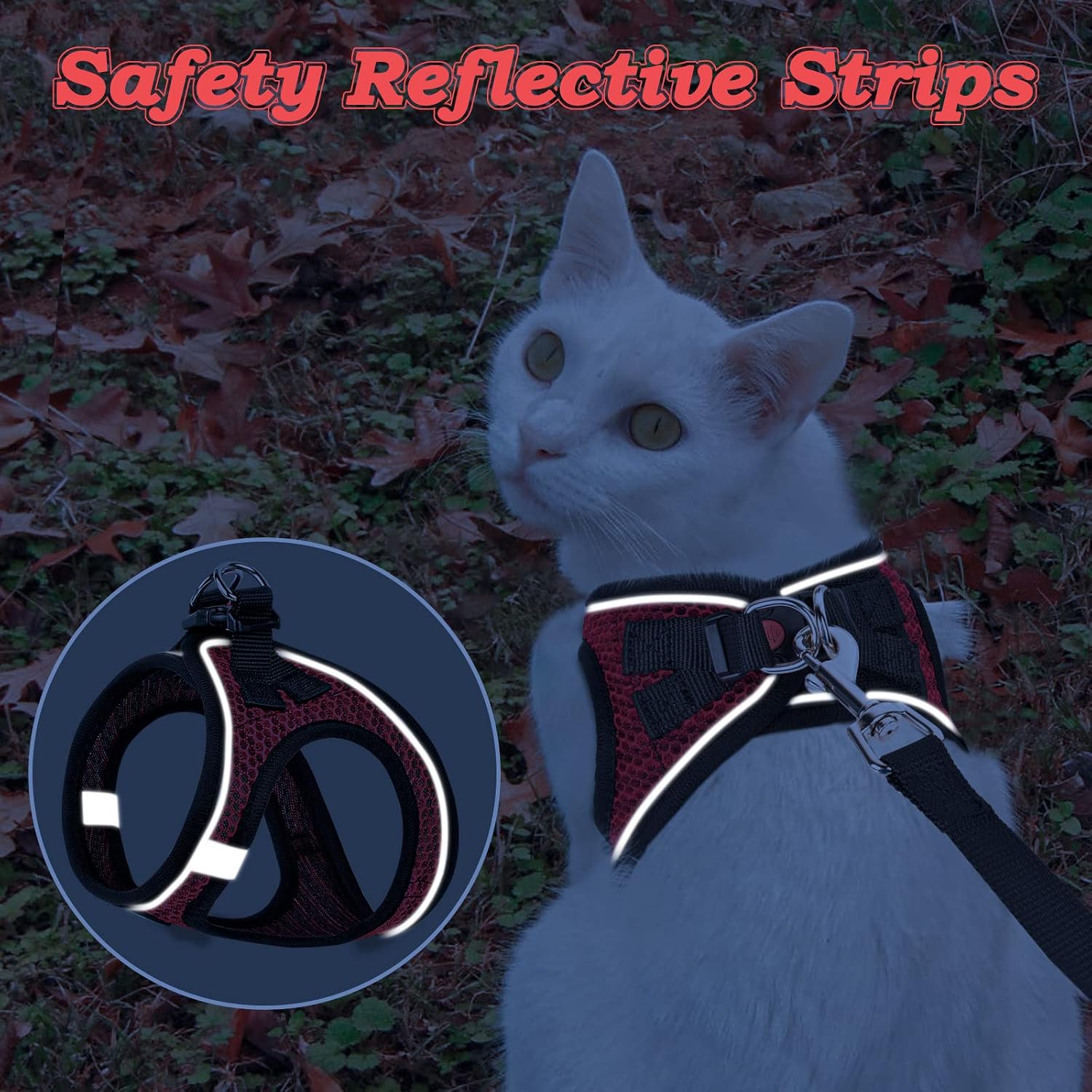 Cat Harness and Leash for Walking Escape Proof, Adjustable Kitten Vest Harness Reflective Soft Mesh Puppy Harness for Outdoor, Comfort Fit, Easy to Control (Red, M)