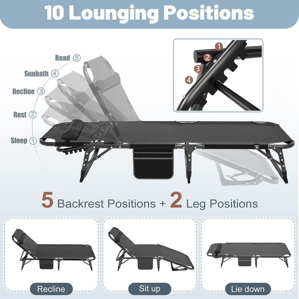 Slsy Folding Camping Cot for Adults, Adjustable Camping Bed with Pad