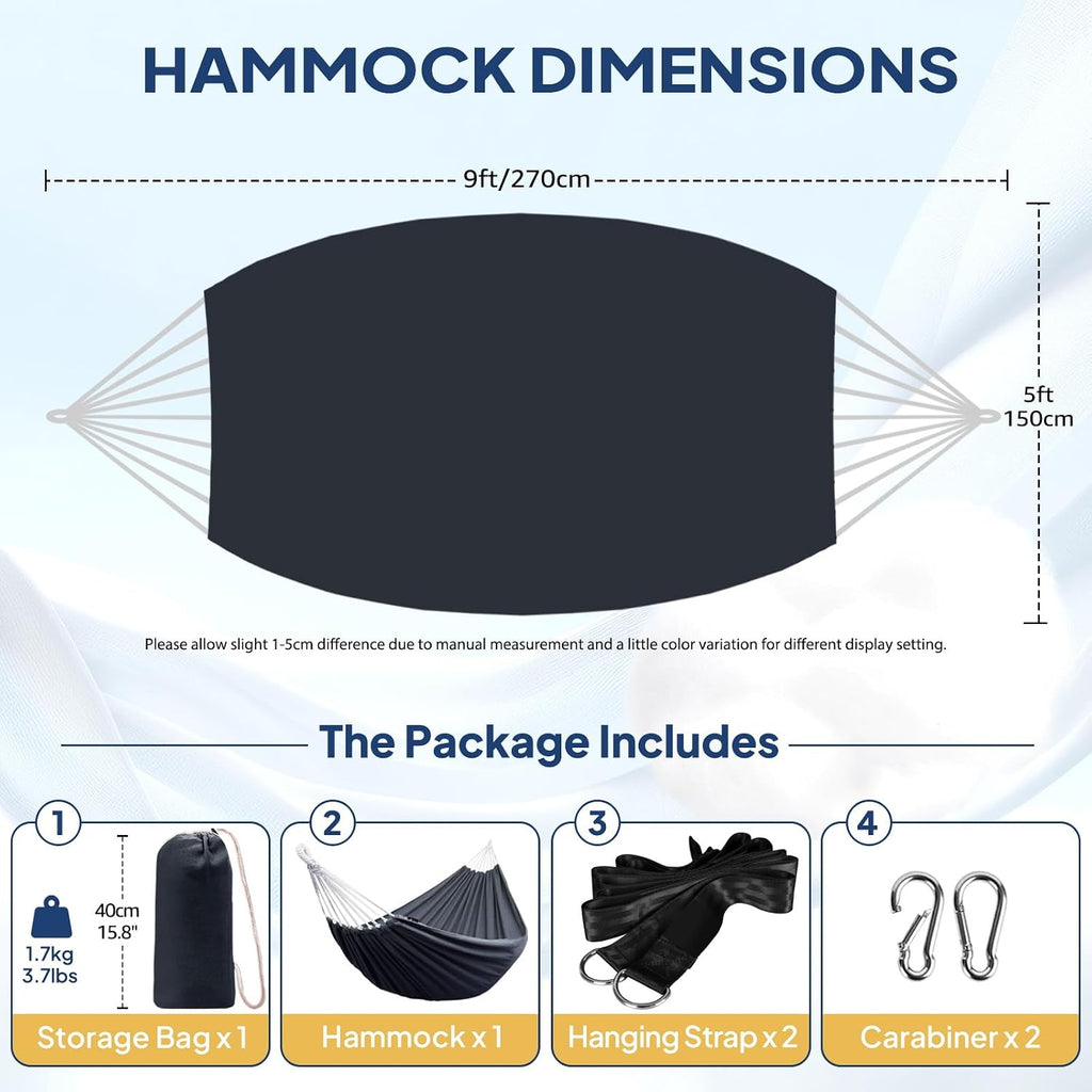 ANYOO Cotton Camping Hammock Portable with Tree Straps Holds 660lbs