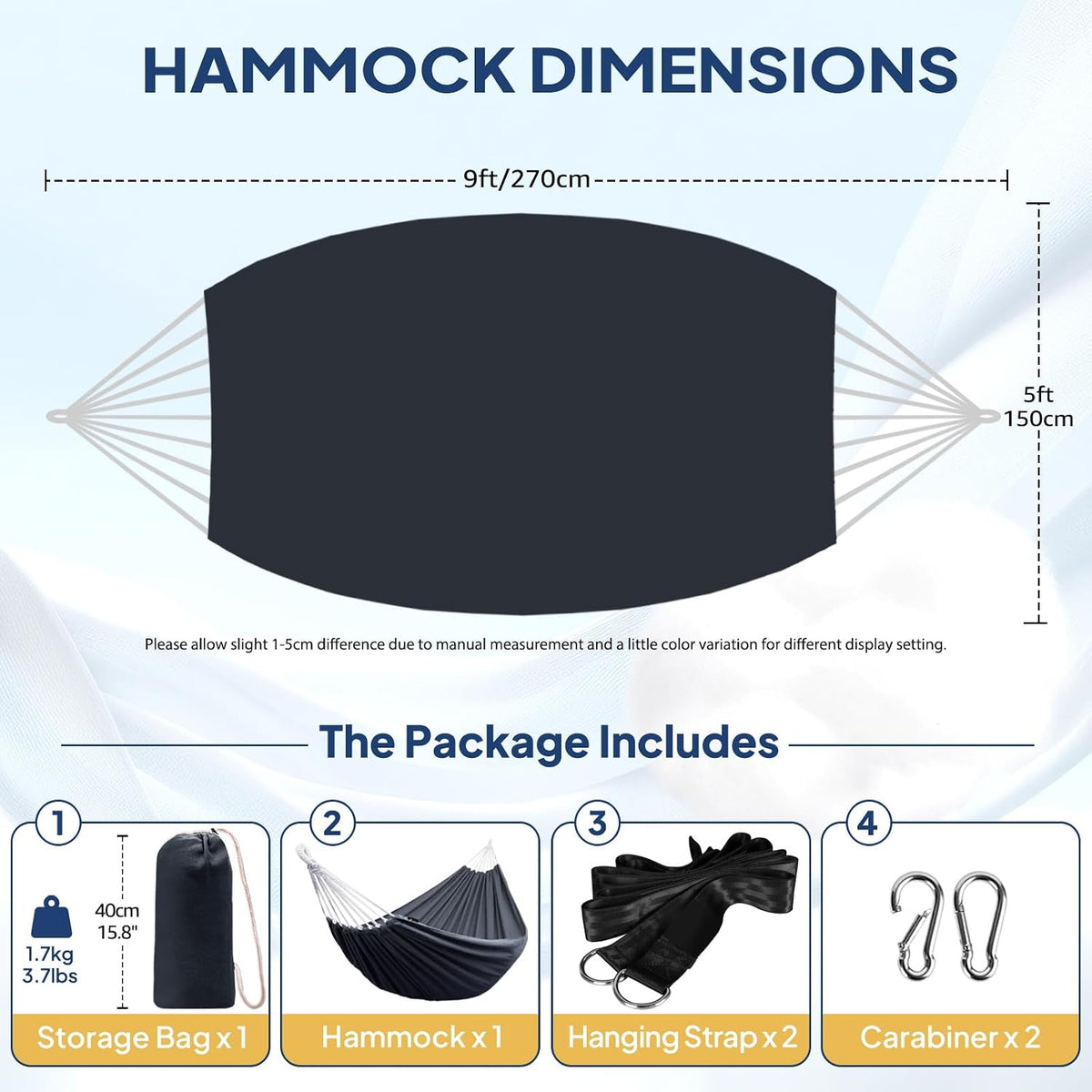 ANYOO Cotton Camping Hammock Portable with Tree Straps Holds 660lbs