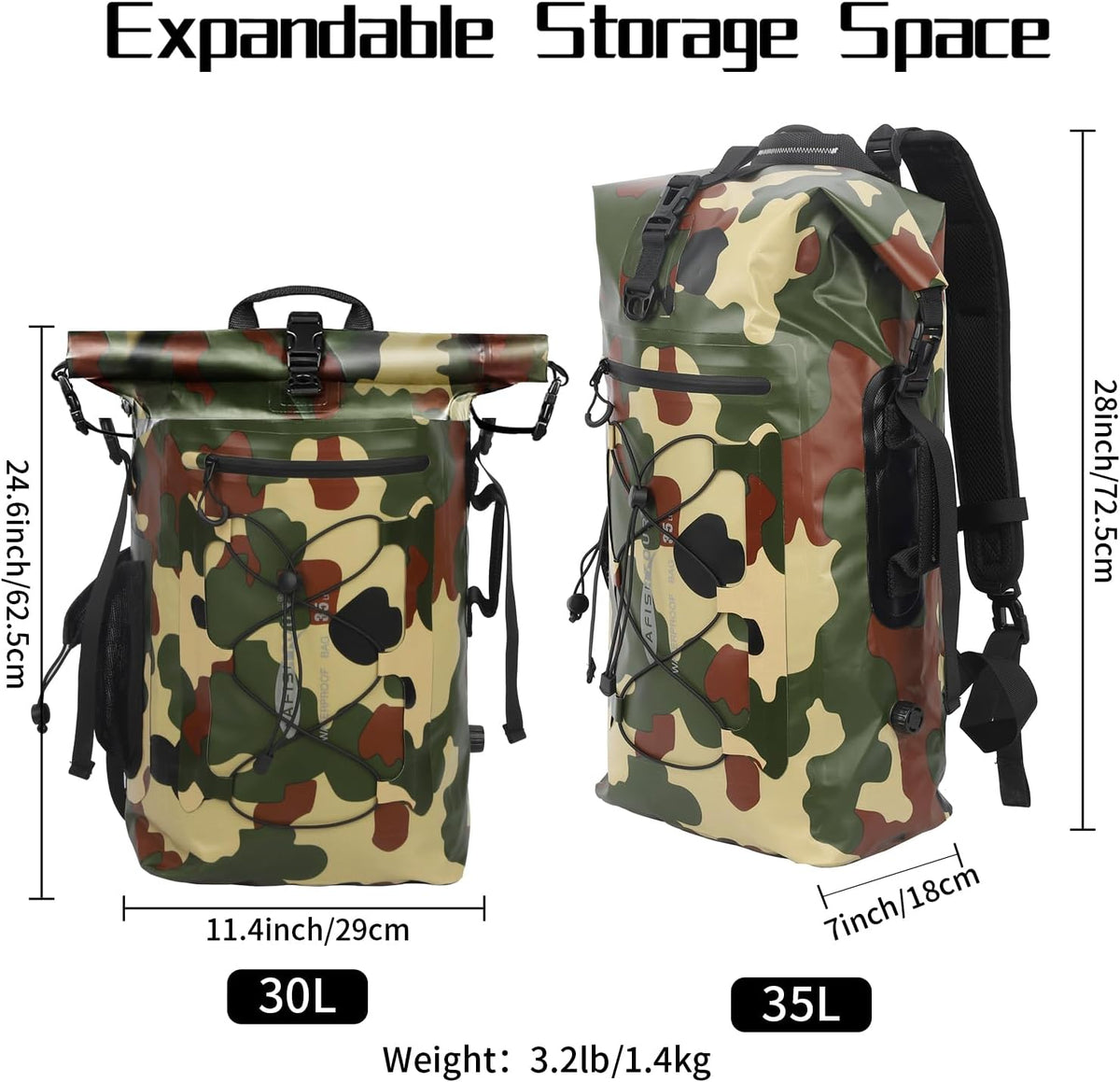 Waterproof Backpack for Men and Women - Roll-Top Floating Dry Bag Backpack for Kayaking, Rafting, Boating, Beach (Black)
