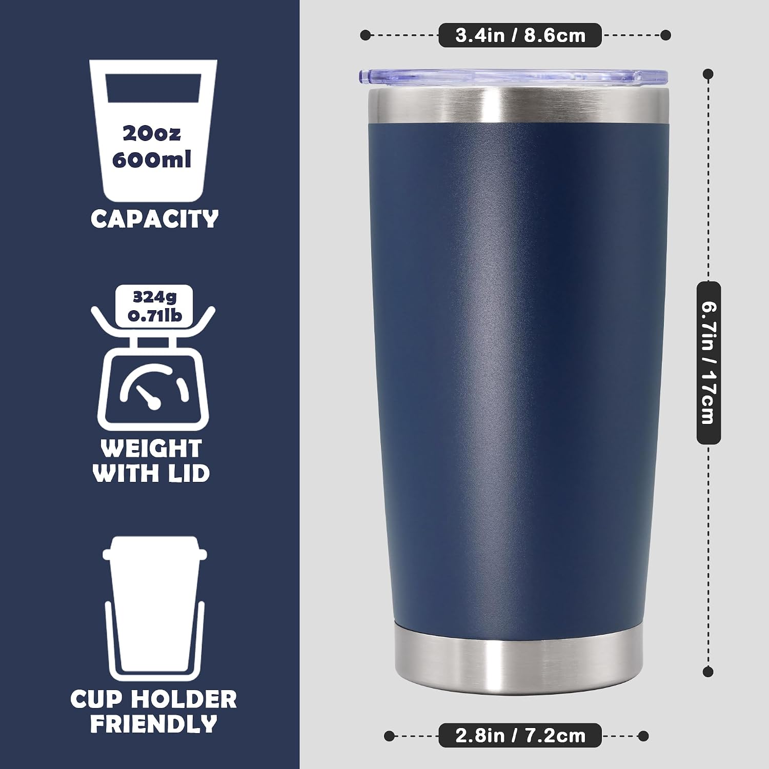 20oz Tumbler Stainless Steel Tumbler Coffee Tumbler with Lid Navy, 12P