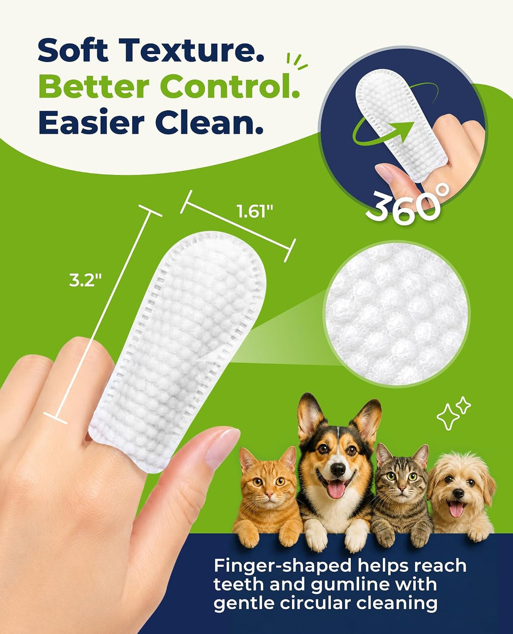 Dog Dental Wipes for Teeth Cleaning, Finger Toothbrush Wipes for Dogs Cats,Dog Teeth Cleaning Wipes Reduce Bad Breath & Plaque Tartar, No-Rinse Daily Oral Care,Dog Toothbrush & Toothpaste Alternatives