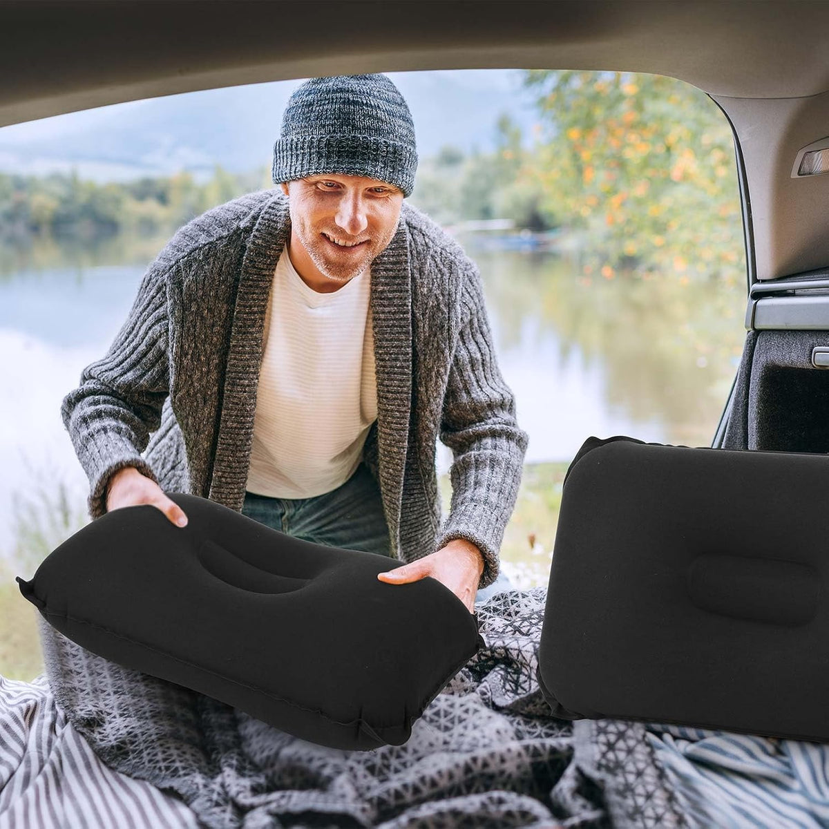 Geelin 20 Pack Inflatable Pillows for Camping Charity Donations, Black
