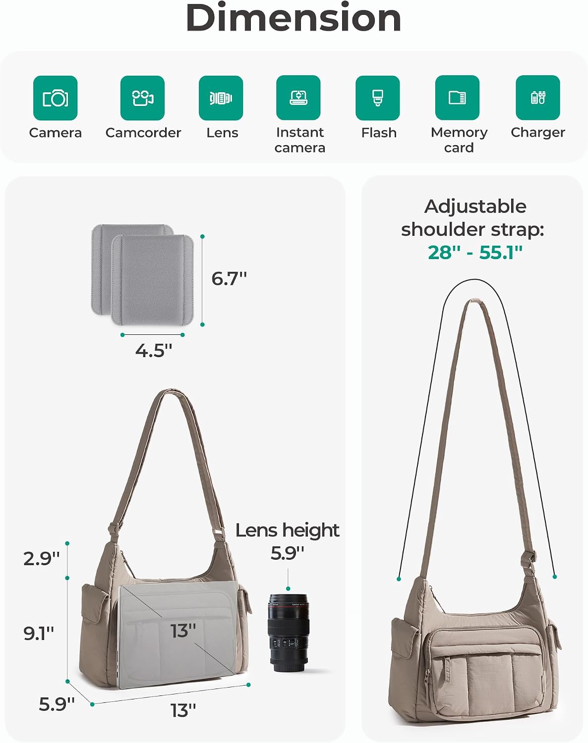 BAGSMART 2 in 1 Puffy Camera Bag for Photographer Everyday Shoulder Bag
