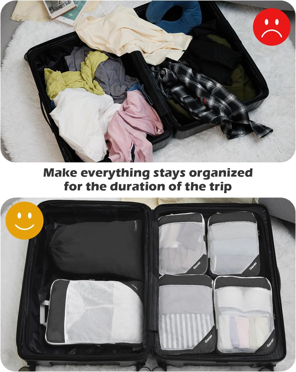 Gonex Compression Packing Cubes for Travel, Mesh Bags Luggage Organizers