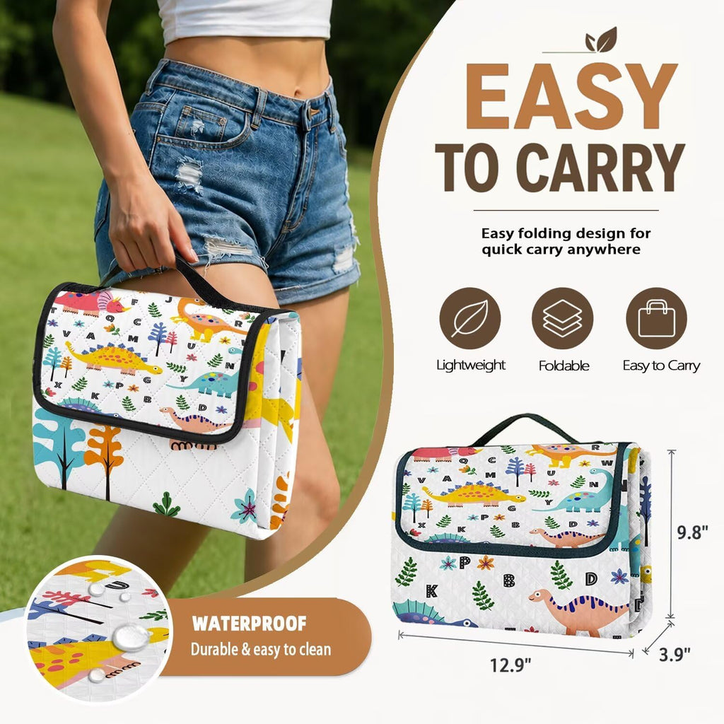 Extra Large Picnic Blanket Waterproof Beach Blanket 80"x 80" Outdoor Camping Mat Foldable Outdoor Blanket Picnic Mat Suitable for Park, Indoor Crawling, Lawn, Garden, Patio, Music Festival(Dinosaur)
