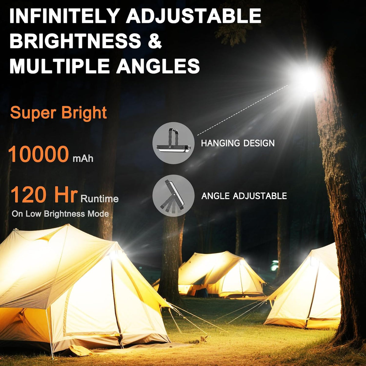 Camping Lantern LED Rechargeable - up to 120+ Hours, 10000mAh Portable Camping Lights with Redlight &12 Light Modes, LCD Display, Dimmable, Waterproof, Camping Lanterns for Power Outages, Hurricane
