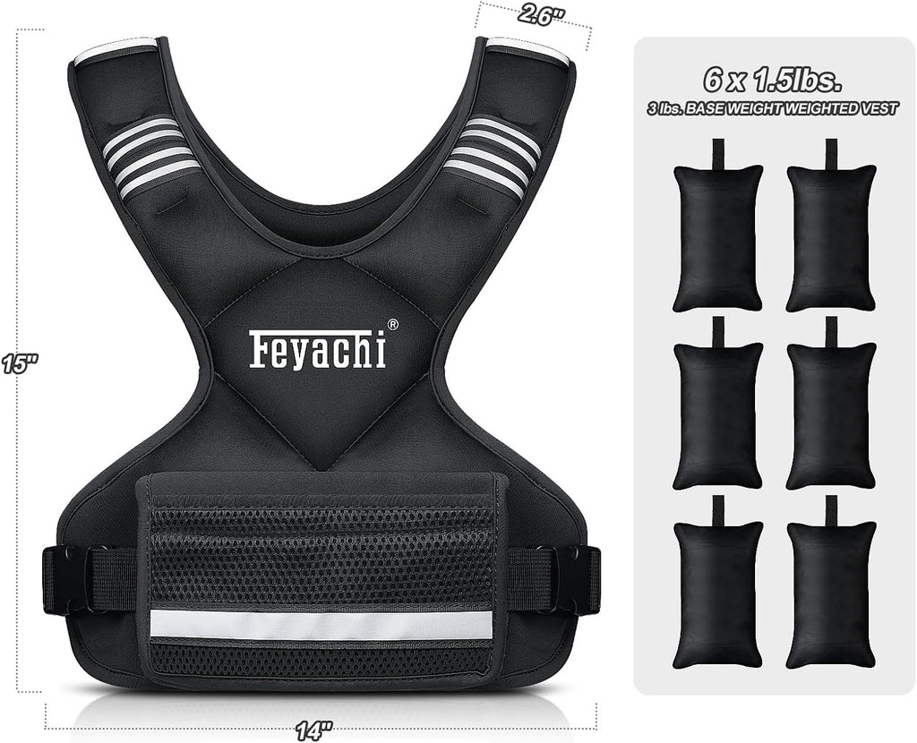 Feyachi Adjustable Weighted Vest, 3-32lb Vest with 6 Ironsand weights