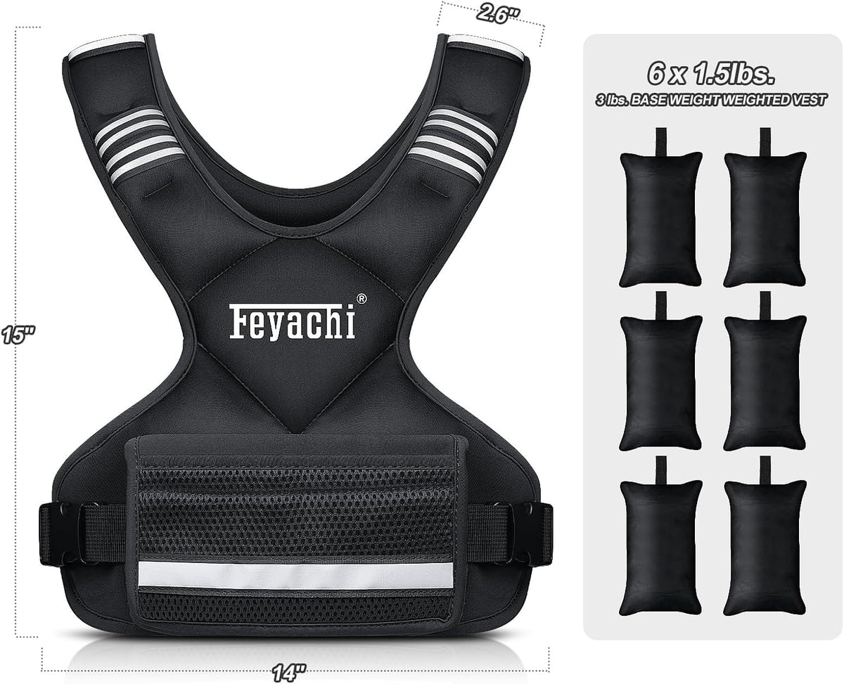 Feyachi Adjustable Weighted Vest, 3-32lb Vest with 6 Ironsand weights