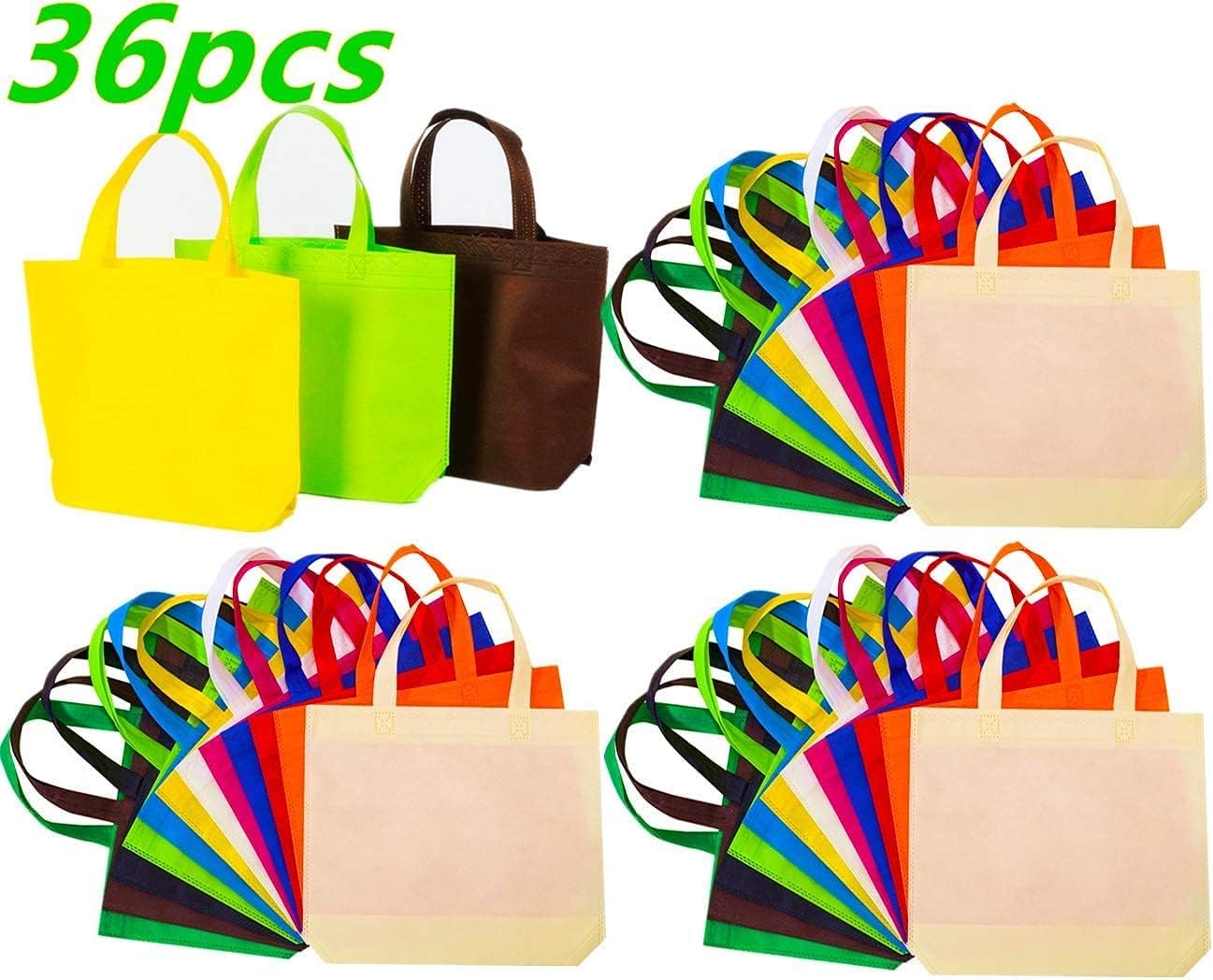 36 Pack 13" 12 Colors Multi-Color Reusable Tote Gift One Side Blank Non-woven Colored Treat, Fabric Tote, Commodity snack bag