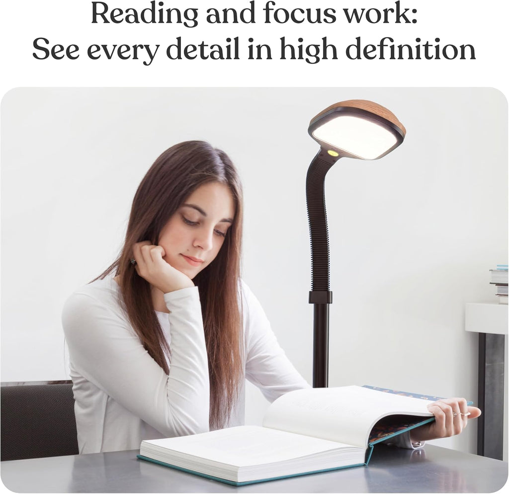 Brightech Litespan - LED Floor Reading Lamp, Modern Wooden Style, Adjustable Gooseneck, 850-950 Lumens, 12W, 3-Year Warranty
