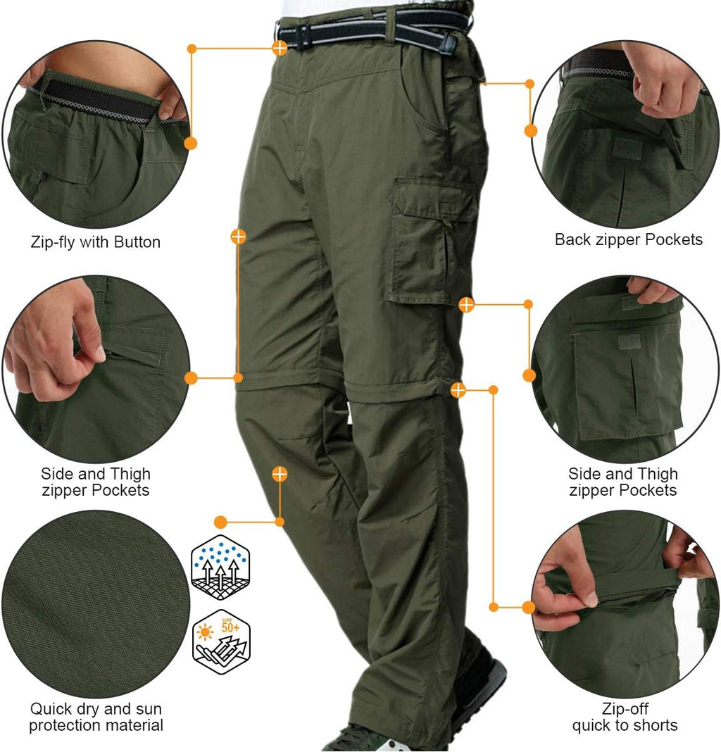Mens Hiking Pants Convertible Quick Dry Zip Off Fishing Travel Safari Pants