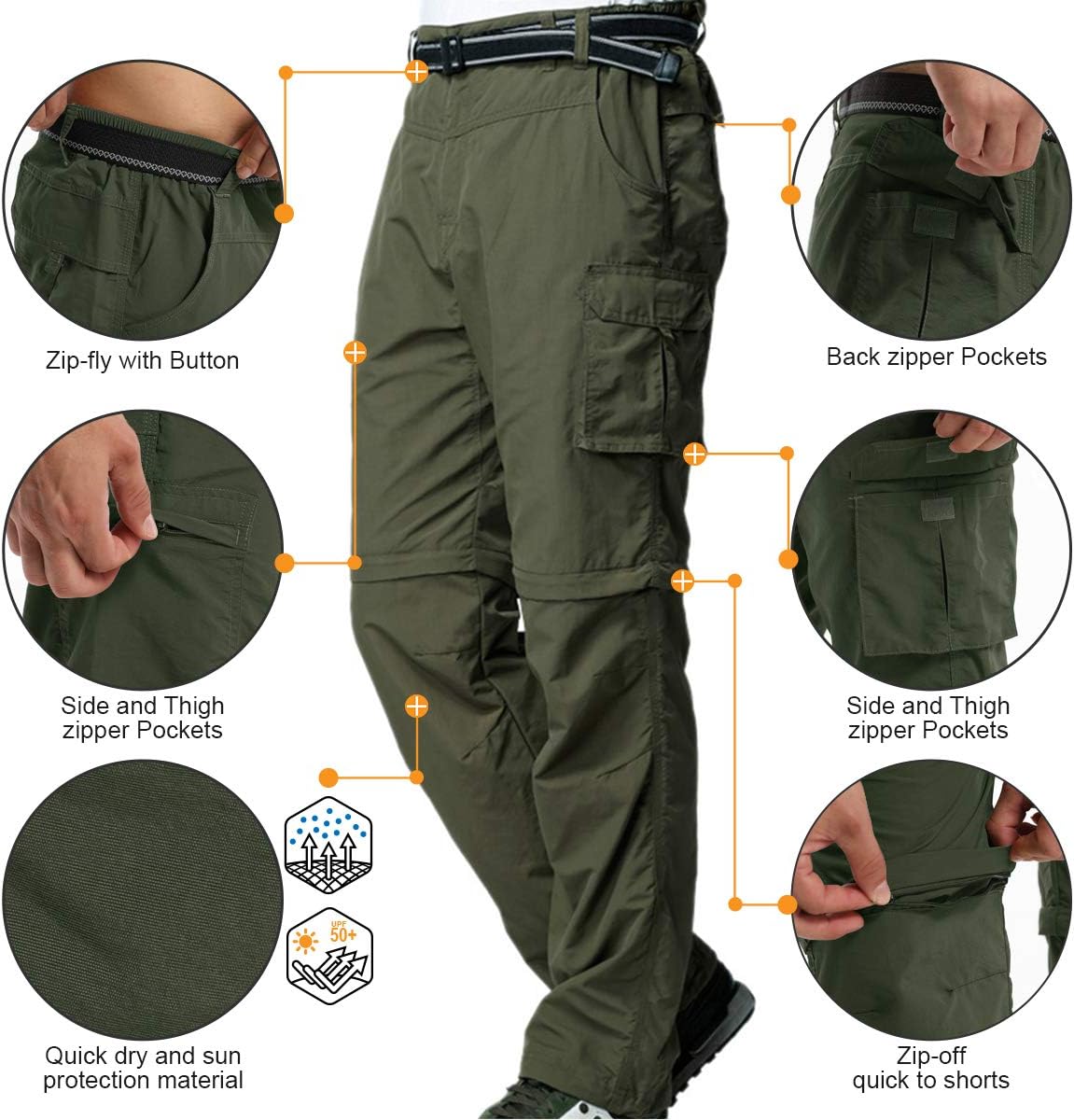 Mens Hiking Pants Convertible Quick Dry Zip Off Fishing Travel Safari Pants