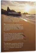 Footprints in the Sand Religious Canvas Wall Art Posters, Inspirational Beach Sunset Poem Print Poster (Framed 12x18inch, Footprints(2))