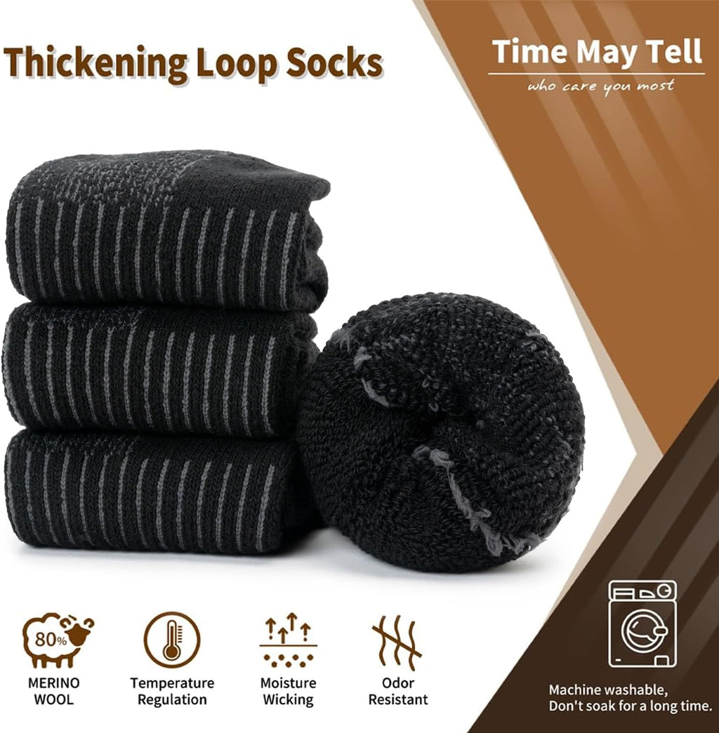 Time May Tell Merino Wool Hiking Boot Socks Cushioned Warm Outdoor Socks