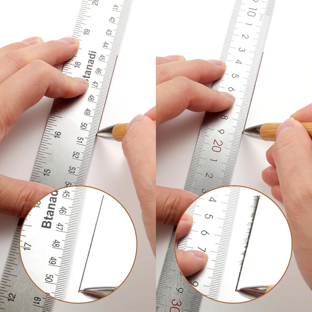 Metal Ruler 24 Inch, Non-Slip Cork Backing, Ink Bleed-Resistant Edge, 2 Pcs