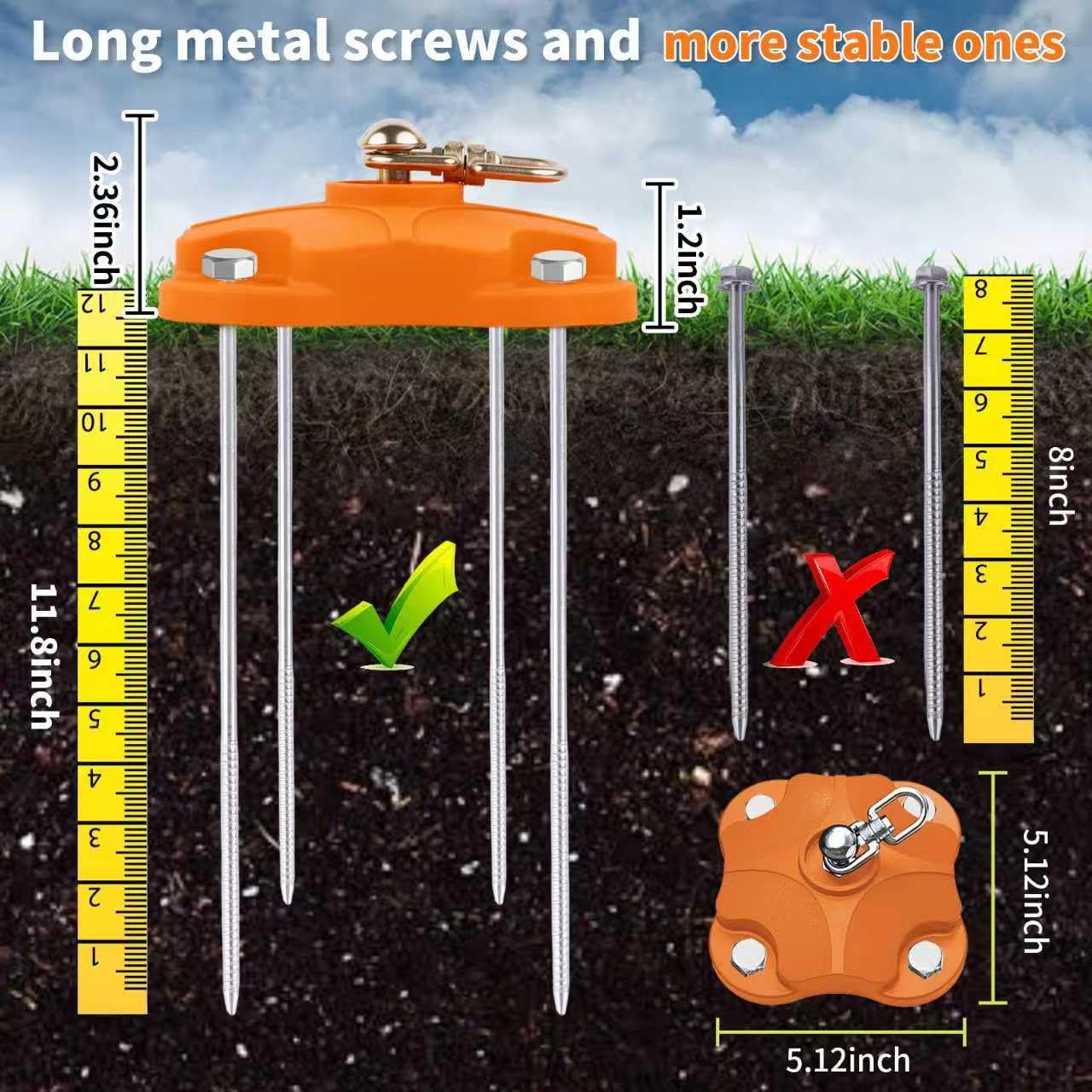 Heavy Duty Dog Tie Out Stake Ground Anchor with Dual 360° Anti-Tangle Swivel - Dog Runner Stake for Large Dogs Outside Yard & Camping (One Dog Stake/200lbs/No Cable)