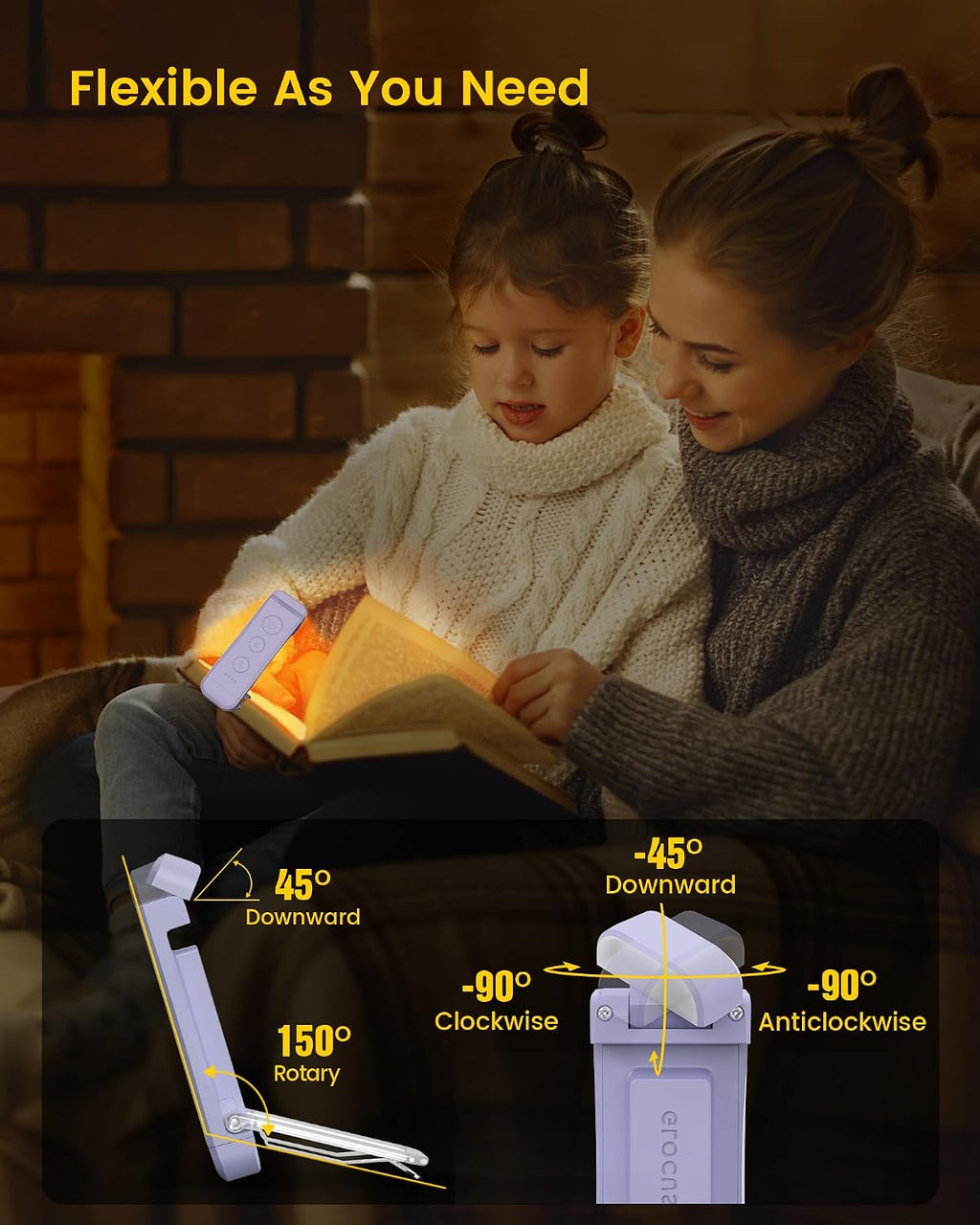 Glocusent USB Rechargeable Book Light, Portable Clip-on LED Reading Light