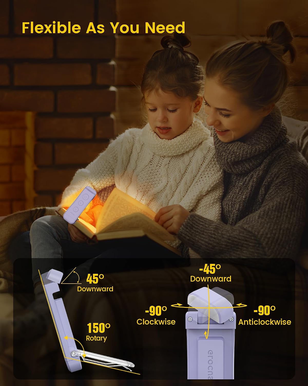 Glocusent USB Rechargeable Book Light, Portable Clip-on LED Reading Light
