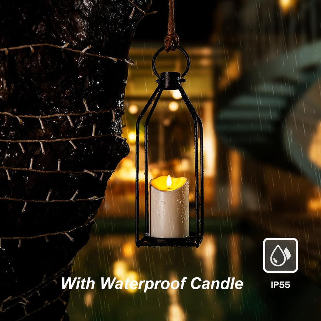 Homemory Modern Farmhouse Black Metal Lanterns 2PCS with Flameless Candle