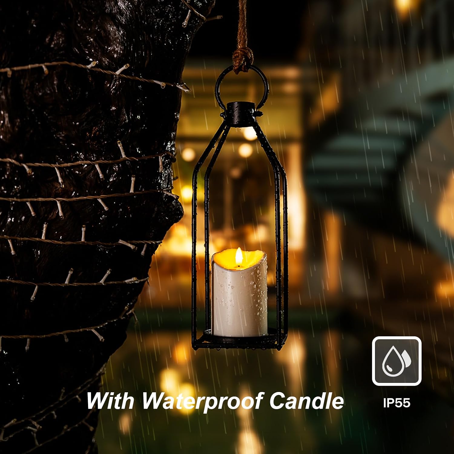 Homemory Modern Farmhouse Black Metal Lanterns 2PCS with Flameless Candle