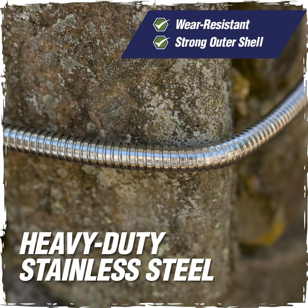 RUGGED RHINO Metal Garden Hose with Spray Nozzle, 50FT, 304 Stainless Steel, 750 PSI Burst Strength, Heavy Duty Flexible Water Hose, Kink Resistant, Leakproof for Yard, Lawn and Outdoor Use, Silver