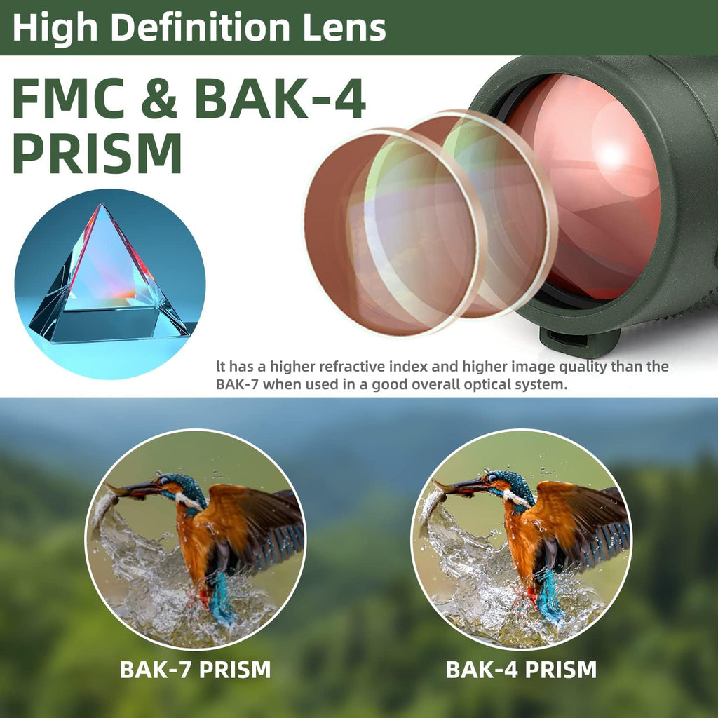 Monocular Telescope 40X60 High Power - Adult - BAK4 Prism with Phone Adapter, Tripod & Hand Strap. Great for Bird Watching, Travel & Concerts