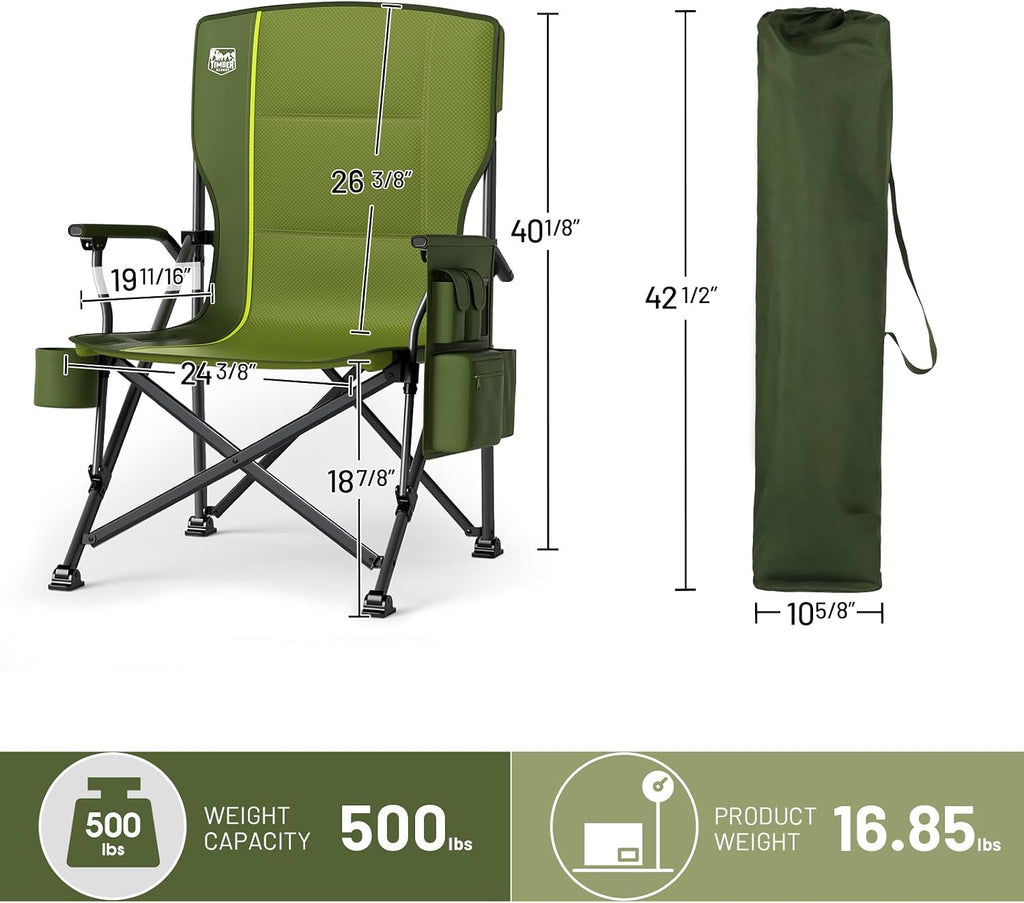 TIMBER RIDGE Oversized Folding Camping Chair High Back 500lbs