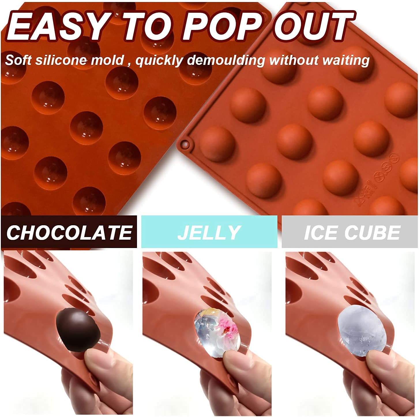 Lerykin Mini 24-Cavity Semi Sphere Silicone Molds Non-Stick, 2 Packs Half Sphere Silicone Baking Molds for Making Jelly, Chocolates and Cake