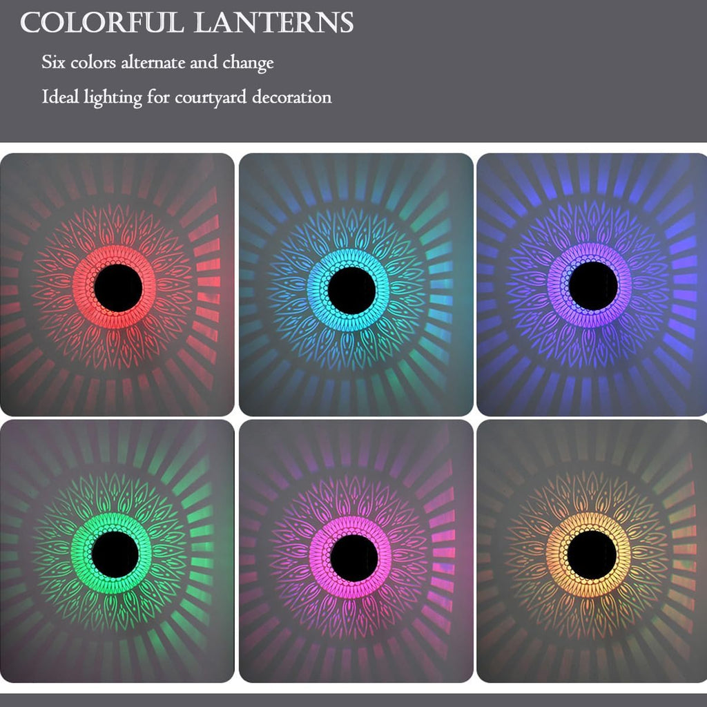 1 Pack Retro Solar Table Lantern Outdoor Waterproof Wall Light, 6 Color Changing Hollow Out Metal Garden Decor Step Lamp, Solar Powered Patio Porch Tabletop Decorations for Yard Pool Stairs