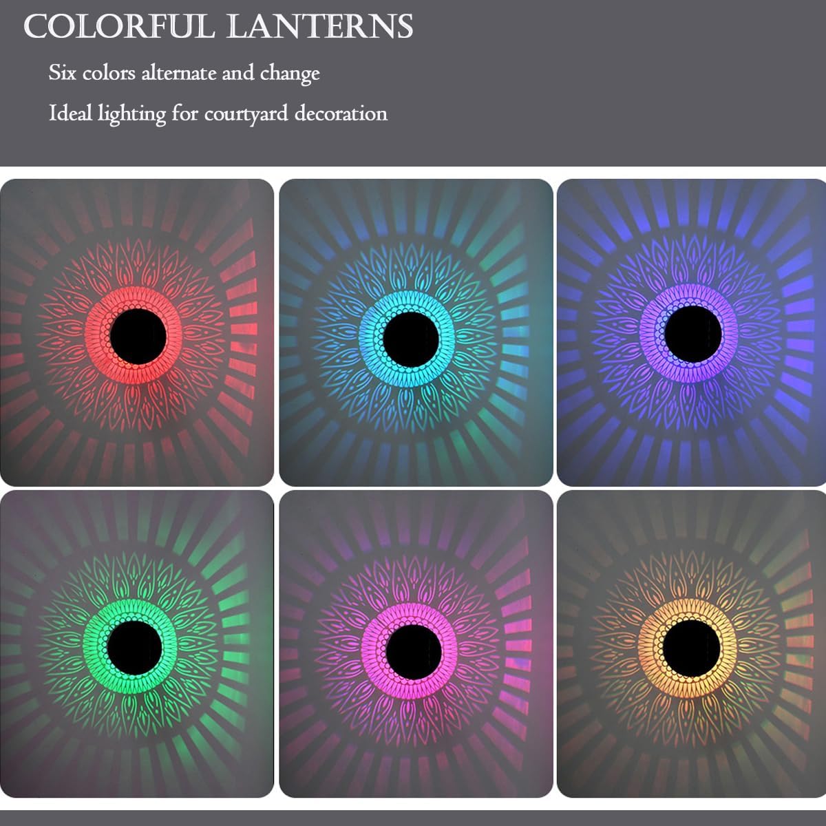 1 Pack Retro Solar Table Lantern Outdoor Waterproof Wall Light, 6 Color Changing Hollow Out Metal Garden Decor Step Lamp, Solar Powered Patio Porch Tabletop Decorations for Yard Pool Stairs