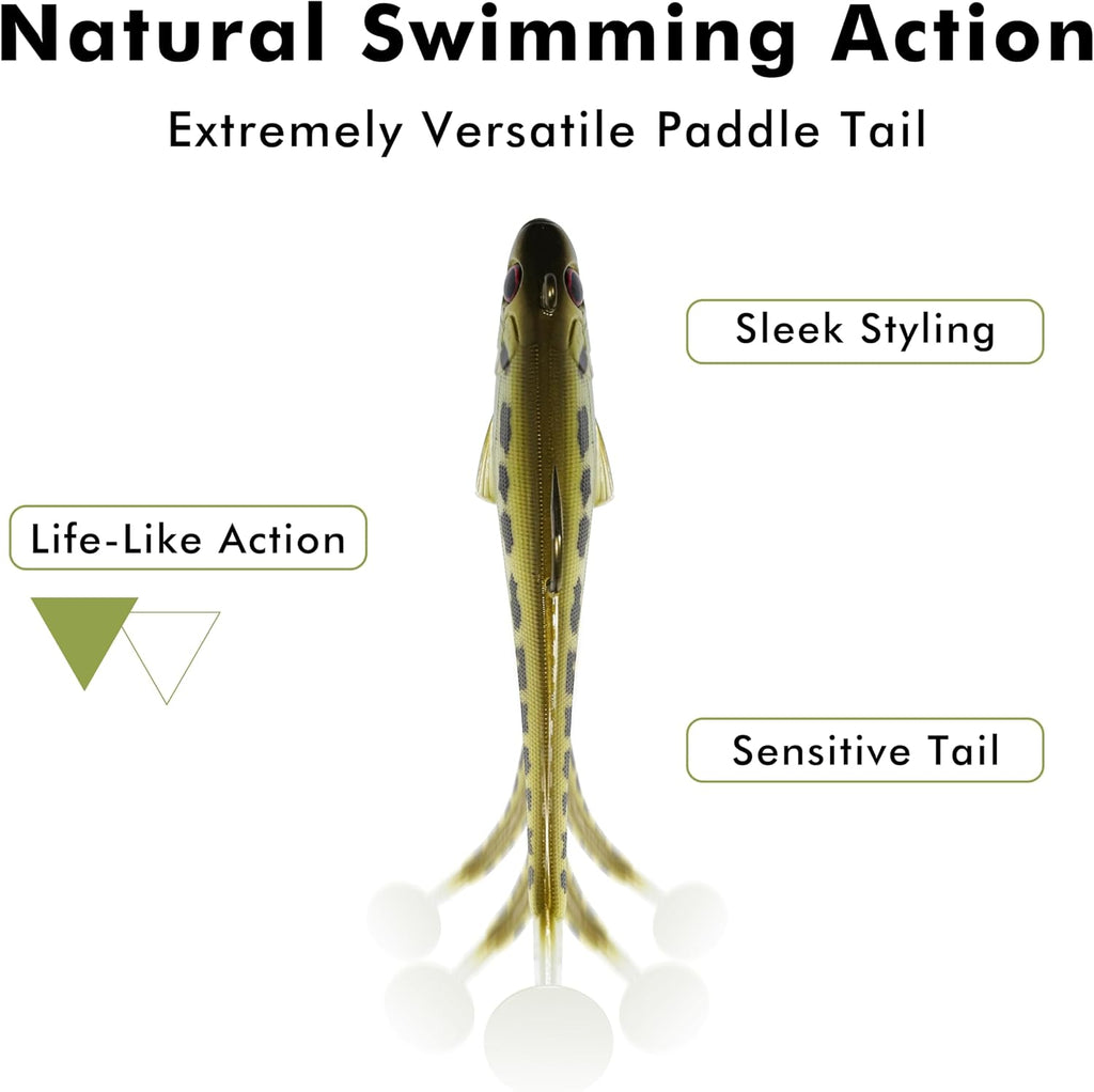 TRUSCEND Shadtale Easy Catch Soft Fishing Lures with BKK Hooks - Trembly Sinking and Vibrating Swim for More Bites, Pre-Rigged Swimbaits for Bass, Trout, Crappie, Walleye, Freshwater Saltwater Fishing