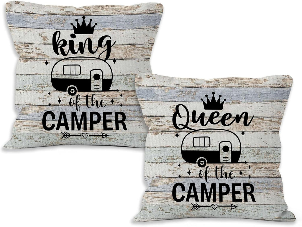Camping Rv Pillow Covers 18x18 Set of 2, Camper Rv Decor, Camper Campsite Pillow Covers for Home Bedroom Couch,Camping Gifts for Couples