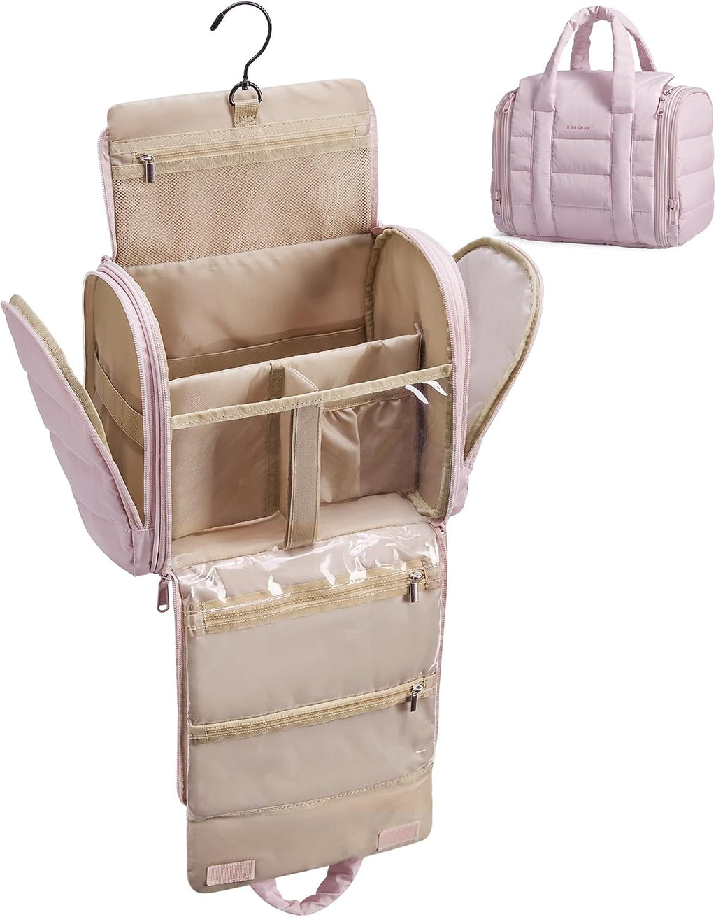BAGSMART Makeup Bag Toiletry Bag, Cosmetic Bag for Travel,Medium, Nude Pink
