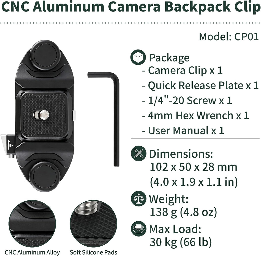 Camera Backpack Clip, Arca Quick Release, Dual-Lock CP01-B