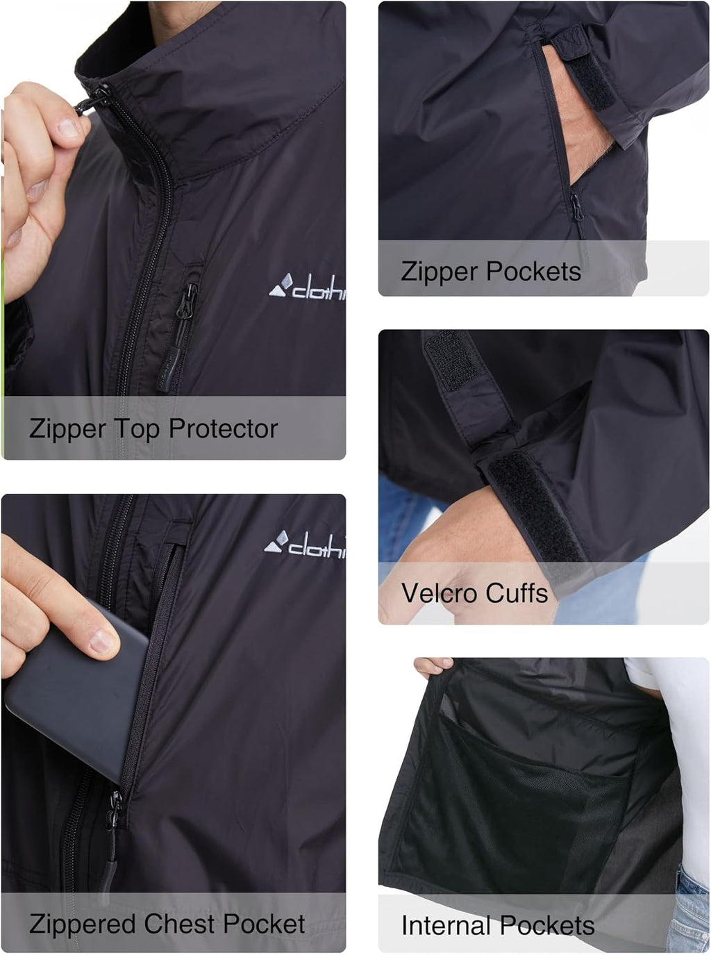clothin Men's Lightweight Water-Resistant Packable Windbreaker